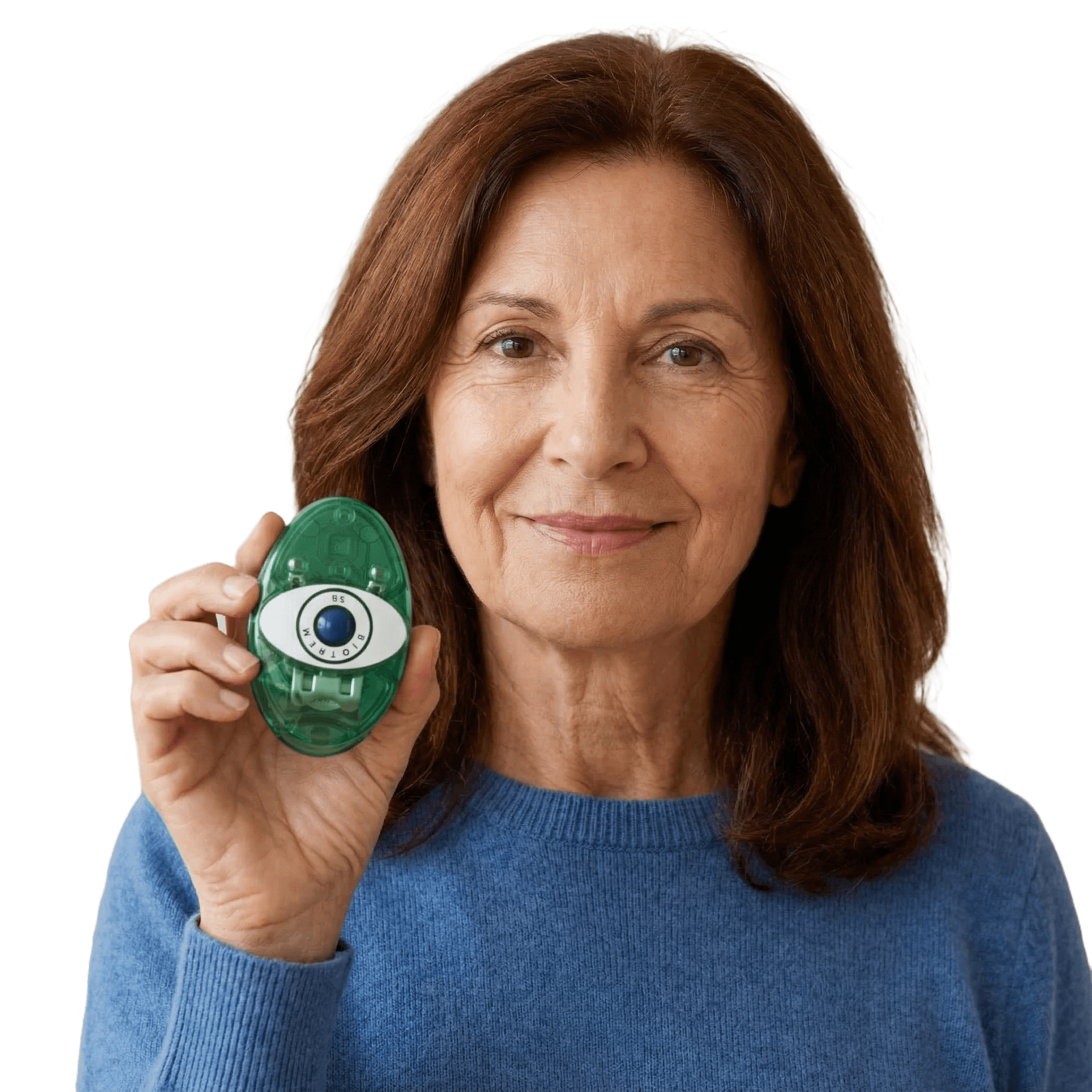 Woman with BioTrEM device